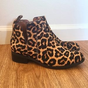 Franco Sarto Bernie Ankle Booties Womens 6.5 Camel Hair Leopard Print